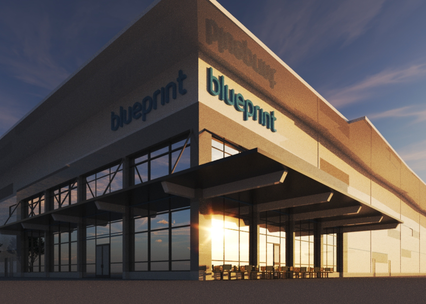 Blueprint building signage new plant